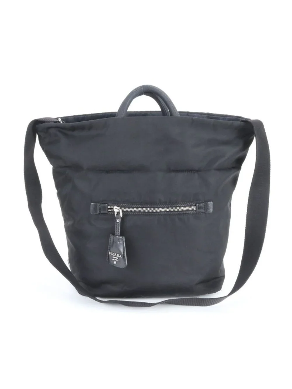 Prada Tessuto Nylon Reversible Triangle Logo Leather 2-Way Shoulder